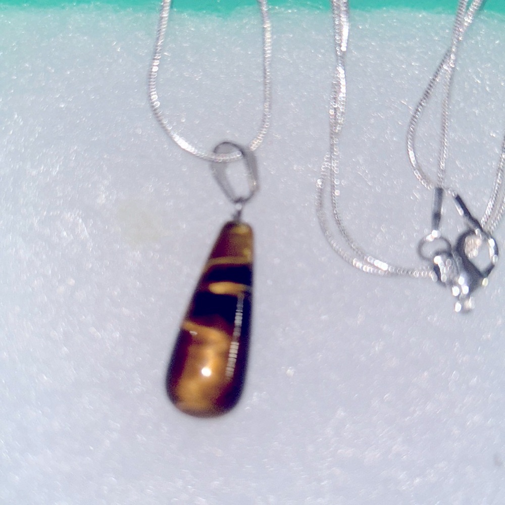 Boho hippie Tiger 🐅 Eye Sterling Silver Necklace 30”